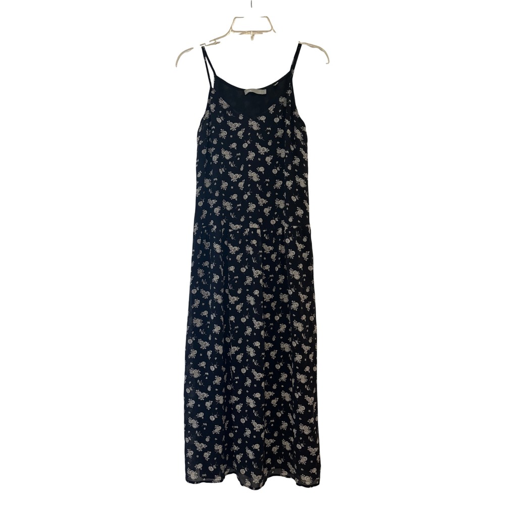 Vince sz S black floral sleeveless all silk classy old money midi dress N
